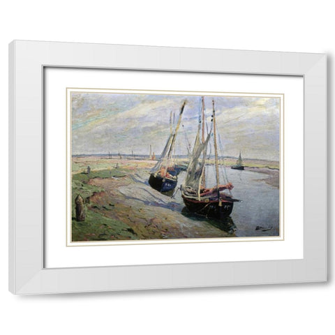 Barques de Peche White Modern Wood Framed Art Print with Double Matting by Madeline, Paul