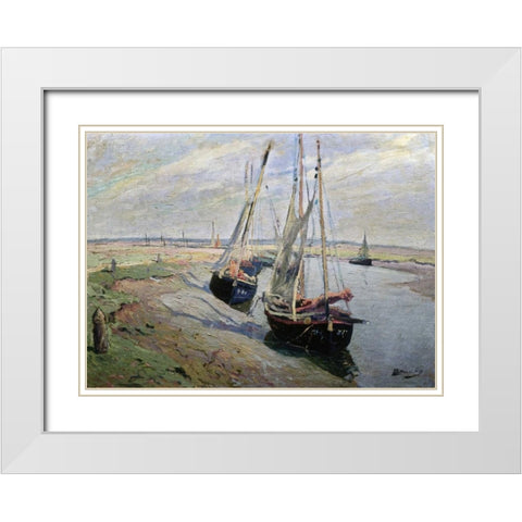 Barques de Peche White Modern Wood Framed Art Print with Double Matting by Madeline, Paul