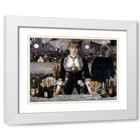 Bar at the Folies-Bergeres White Modern Wood Framed Art Print with Double Matting by Manet, Edouard
