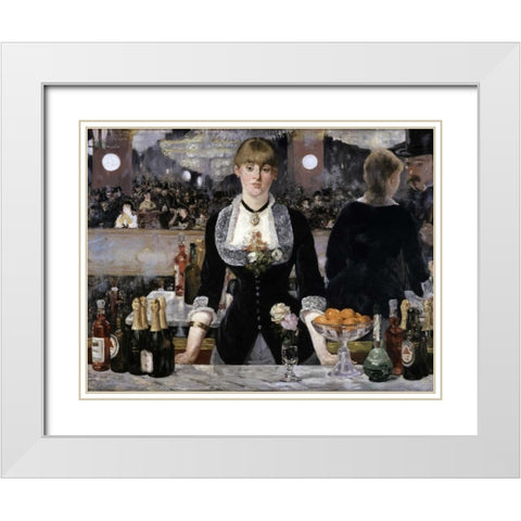 Bar at the Folies-Bergeres White Modern Wood Framed Art Print with Double Matting by Manet, Edouard