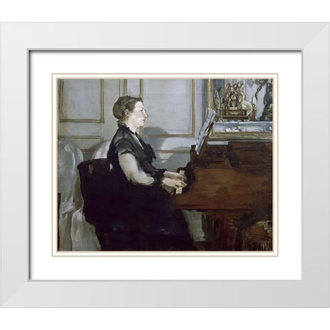 Madame Manet au Piano White Modern Wood Framed Art Print with Double Matting by Manet, Edouard