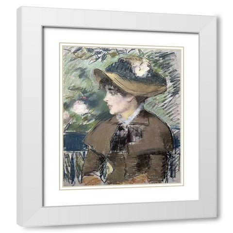 On the Bank White Modern Wood Framed Art Print with Double Matting by Manet, Edouard