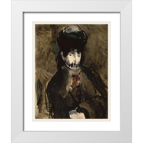 Veiled Young Woman - Portrait of Berthe Morisot White Modern Wood Framed Art Print with Double Matting by Manet, Edouard