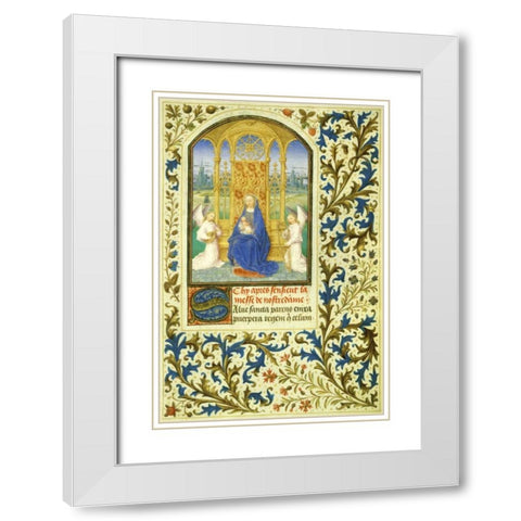 Virgin Enthroned between Angels: Book of Hours - Detail White Modern Wood Framed Art Print with Double Matting by Marmion, Simon