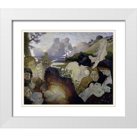 Motherhood White Modern Wood Framed Art Print with Double Matting by Maurin, Charles