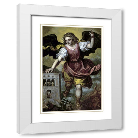 The Archangel St. Michael White Modern Wood Framed Art Print with Double Matting by Mexican School
