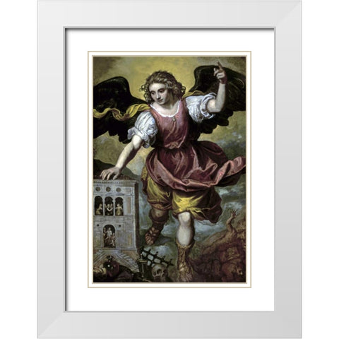 The Archangel St. Michael White Modern Wood Framed Art Print with Double Matting by Mexican School