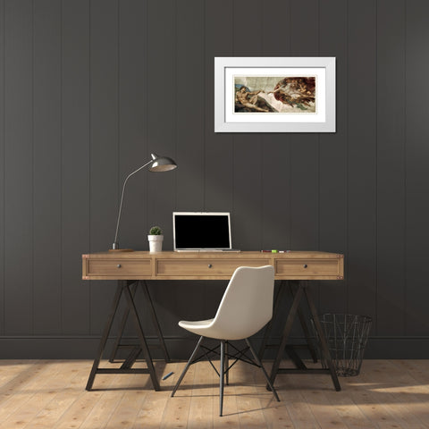 Creation of Adam - Detail White Modern Wood Framed Art Print with Double Matting by Michelangelo