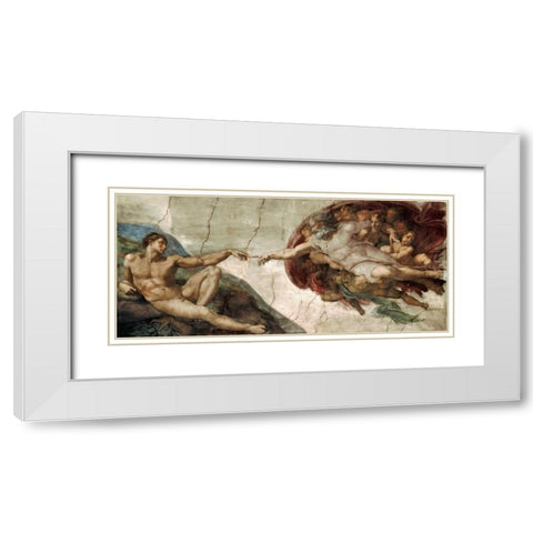 Creation of Adam - Detail White Modern Wood Framed Art Print with Double Matting by Michelangelo