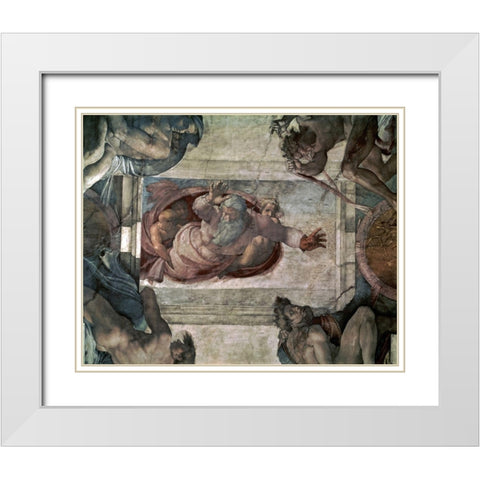 God Separating the Waters White Modern Wood Framed Art Print with Double Matting by Michelangelo