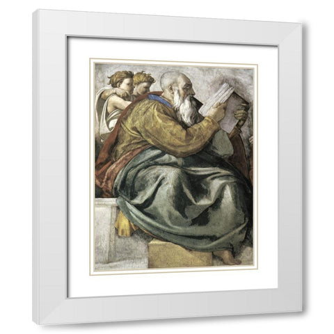 The Prophet Zechariah White Modern Wood Framed Art Print with Double Matting by Michelangelo