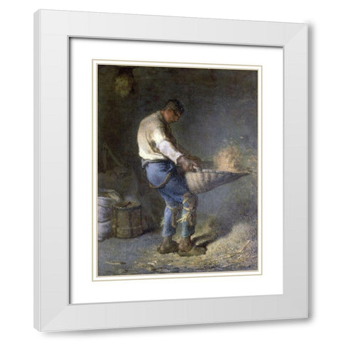 The Winnower White Modern Wood Framed Art Print with Double Matting by Millet, Jean-Francois
