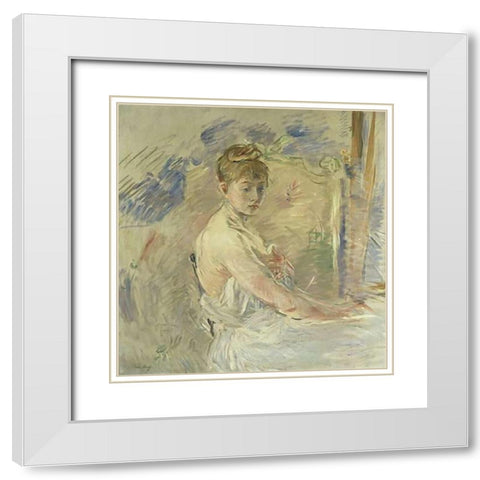 Jeune Femme se Levant White Modern Wood Framed Art Print with Double Matting by Morisot, Berthe