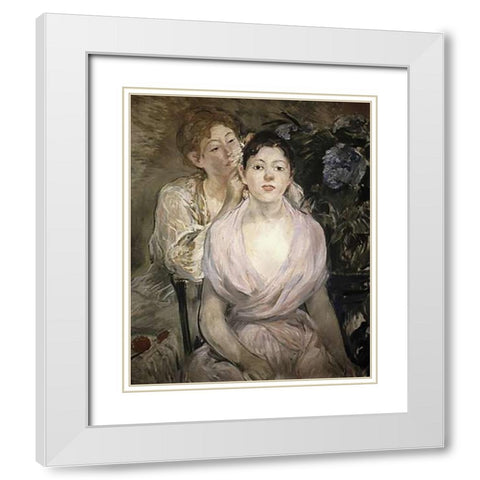 LHortensia White Modern Wood Framed Art Print with Double Matting by Morisot, Berthe
