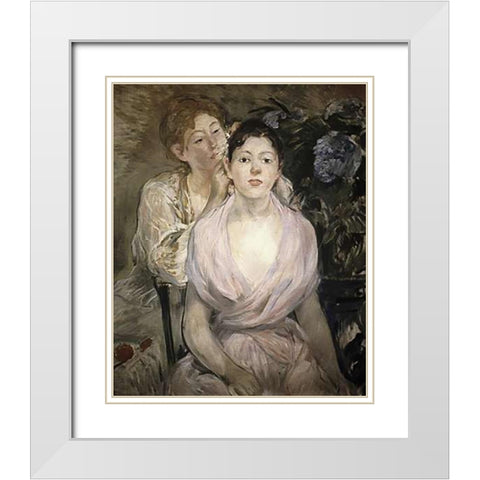 LHortensia White Modern Wood Framed Art Print with Double Matting by Morisot, Berthe