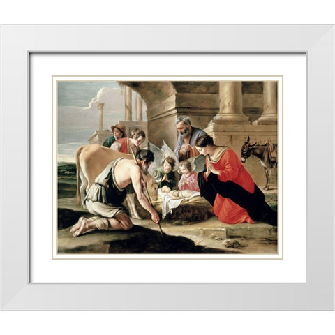 Adoration of the Shepherds White Modern Wood Framed Art Print with Double Matting by Nain, Louis Le