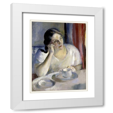 A Cup of Tea La Tasse de Th White Modern Wood Framed Art Print with Double Matting by Ottman, Henri