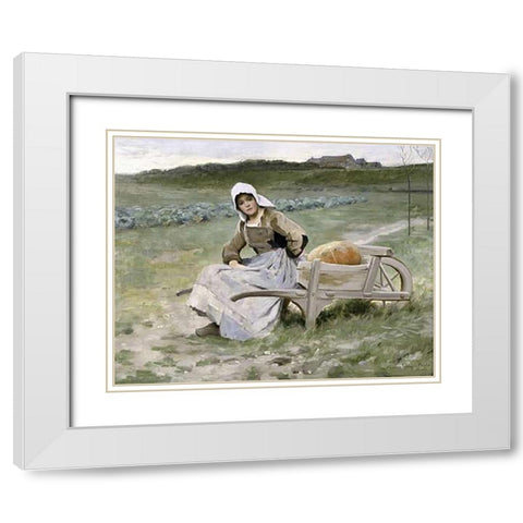 Brittany Farm Girl White Modern Wood Framed Art Print with Double Matting by Pearce, Charles Sprague