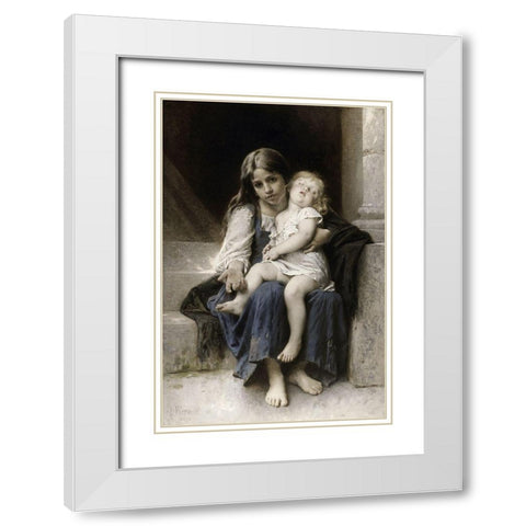 Sisters White Modern Wood Framed Art Print with Double Matting by Perrault, Leon Jean Basile