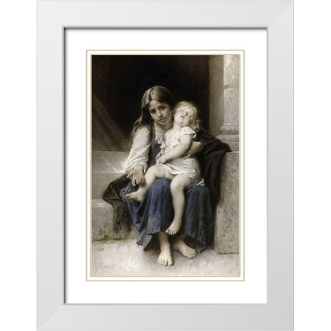 Sisters White Modern Wood Framed Art Print with Double Matting by Perrault, Leon Jean Basile