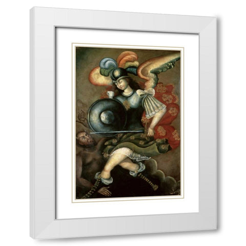 The Archangel Saint Michael White Modern Wood Framed Art Print with Double Matting by Peruvian School