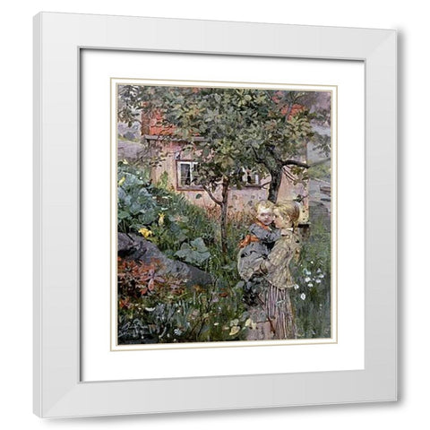 Two Sisters in a Garden White Modern Wood Framed Art Print with Double Matting by Petersen, Eilif