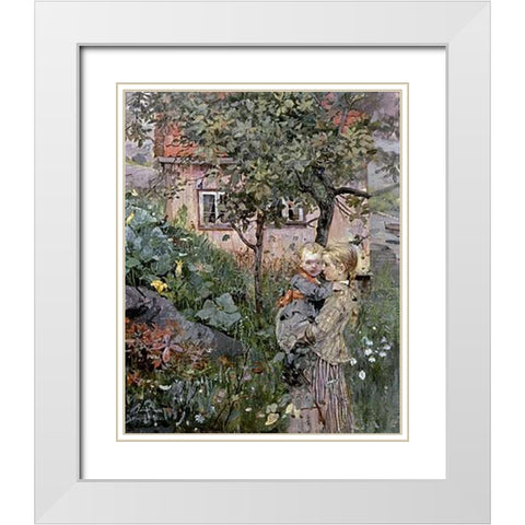 Two Sisters in a Garden White Modern Wood Framed Art Print with Double Matting by Petersen, Eilif