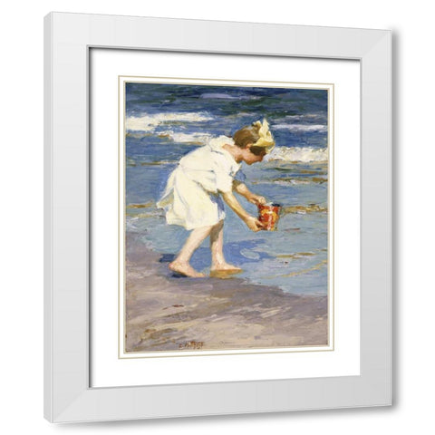 Brighton Beach White Modern Wood Framed Art Print with Double Matting by Potthast, Edward Henry