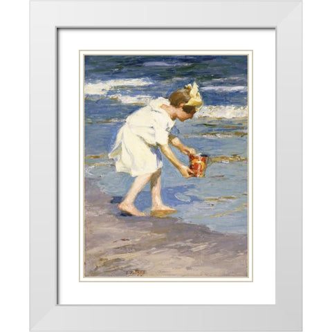Brighton Beach White Modern Wood Framed Art Print with Double Matting by Potthast, Edward Henry