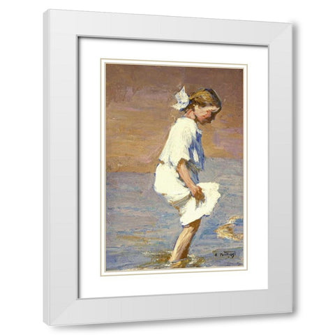 Wading at the Shore White Modern Wood Framed Art Print with Double Matting by Potthast, Edward Henry