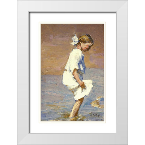 Wading at the Shore White Modern Wood Framed Art Print with Double Matting by Potthast, Edward Henry