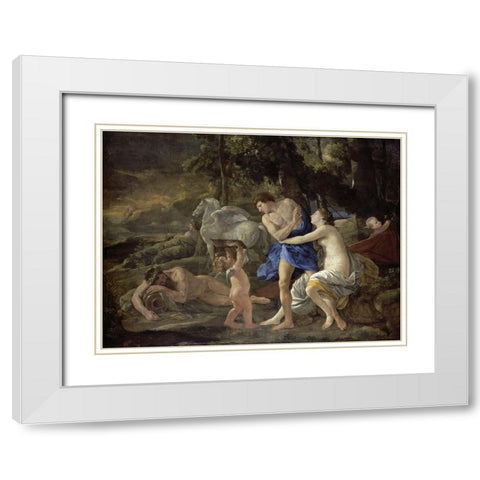 Cephalus and Aurora White Modern Wood Framed Art Print with Double Matting by Poussin, Nicolas