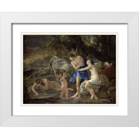 Cephalus and Aurora White Modern Wood Framed Art Print with Double Matting by Poussin, Nicolas