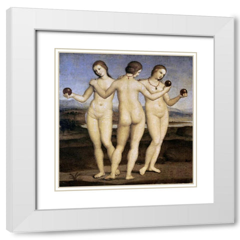 The Three Graces White Modern Wood Framed Art Print with Double Matting by Raphael