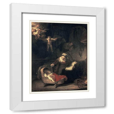 The Holy Family White Modern Wood Framed Art Print with Double Matting by Rembrandt Van Rijn,