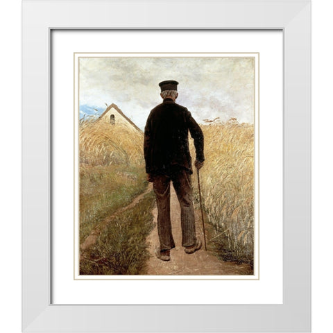 Old Man Walking White Modern Wood Framed Art Print with Double Matting by Ring, Lauritz Andersen