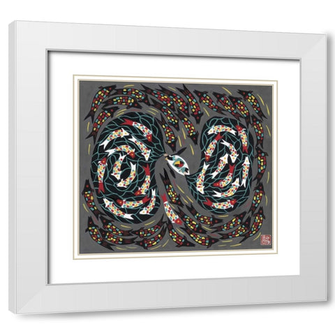 Harvesting Fish White Modern Wood Framed Art Print with Double Matting by Rong, Zhang Shu