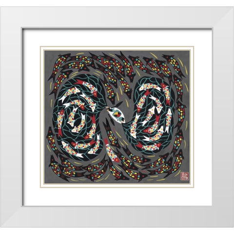 Harvesting Fish White Modern Wood Framed Art Print with Double Matting by Rong, Zhang Shu