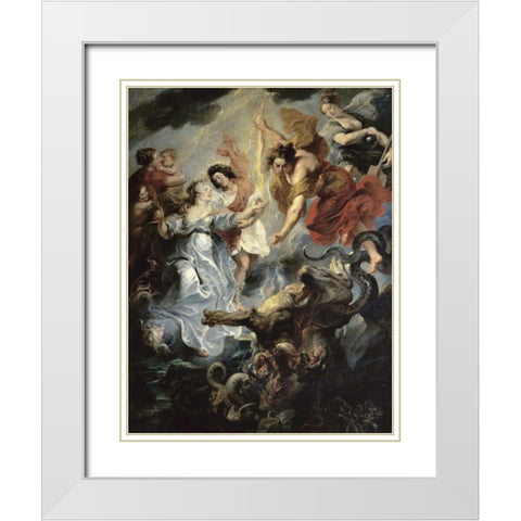 The Queens Reconciliation with Her Son White Modern Wood Framed Art Print with Double Matting by Rubens, Peter Paul