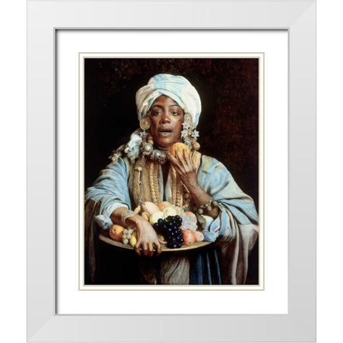 A North African Fruit Vendor White Modern Wood Framed Art Print with Double Matting by Signorini, Giuseppe