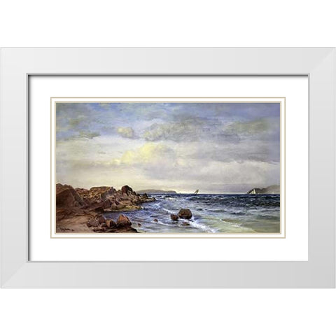 New England Coast White Modern Wood Framed Art Print with Double Matting by Silva, Francis Augustus