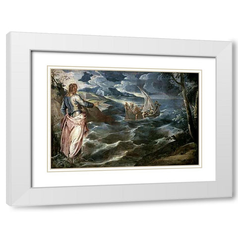 Museumist at the Sea of Galilee White Modern Wood Framed Art Print with Double Matting by Tintoretto, Jacopo