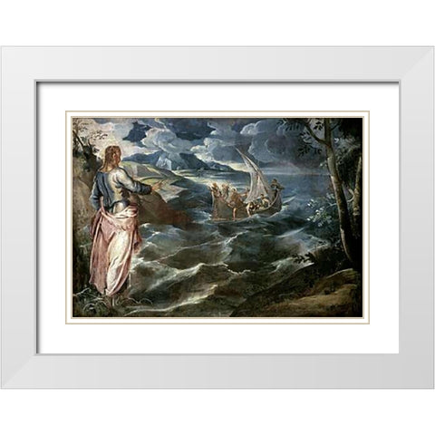 Museumist at the Sea of Galilee White Modern Wood Framed Art Print with Double Matting by Tintoretto, Jacopo