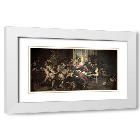 The Last Supper White Modern Wood Framed Art Print with Double Matting by Tintoretto, Jacopo