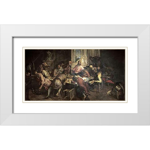 The Last Supper White Modern Wood Framed Art Print with Double Matting by Tintoretto, Jacopo
