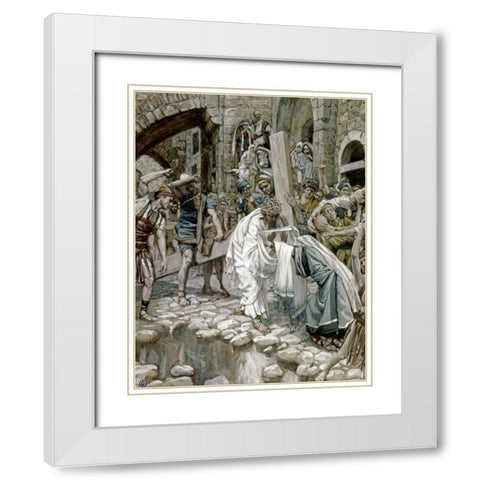 A Holy Woman Wipes the Face of Jesus White Modern Wood Framed Art Print with Double Matting by Tissot, James Jacques