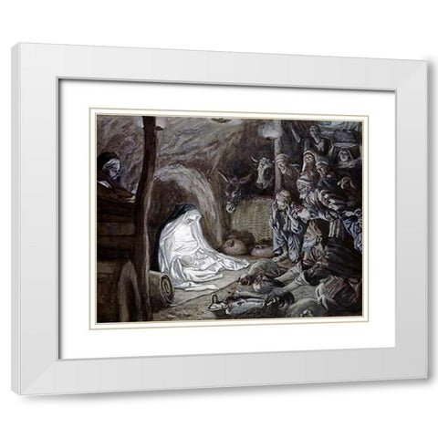 Adoration of the Shepherds White Modern Wood Framed Art Print with Double Matting by Tissot, James
