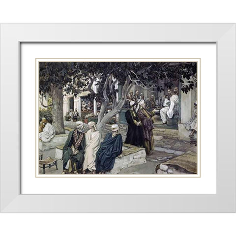 Jesus has Supper with Matthew White Modern Wood Framed Art Print with Double Matting by Tissot, James
