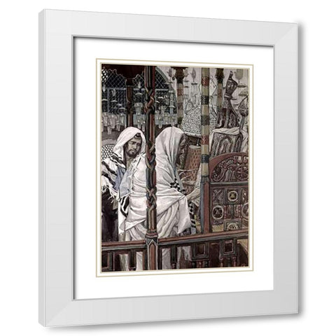 Jesus Teaching In The Synagogue White Modern Wood Framed Art Print with Double Matting by Tissot, James