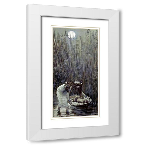 Moses Laid Amid the Flags White Modern Wood Framed Art Print with Double Matting by Tissot, James